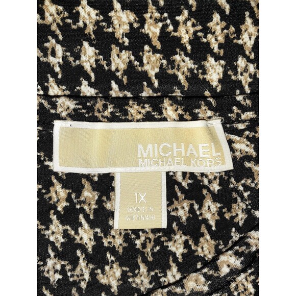 MICHAEL KORS Plus Sz 1X A-Line Dress Black Brown Houndstooth Cap Sleeve Stretch - Picture 6 of 6
